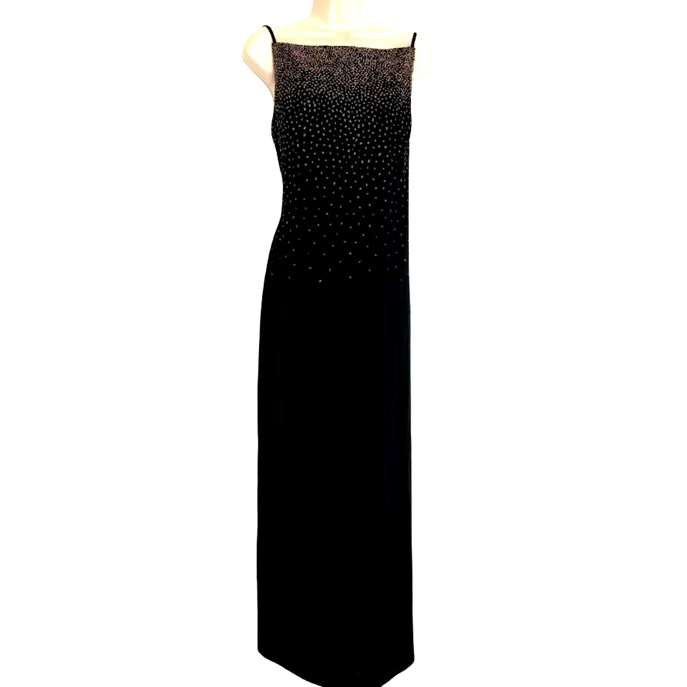 CDC Vintage Y2K Square Neck Beaded Sheath Prom Dress Formal Black USA Made sz 12